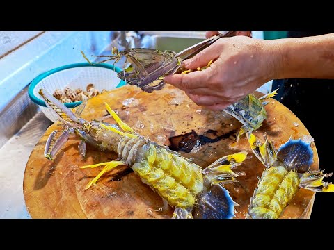 Amazing Mantis Shrimp Cooking, Flatfish Sashimi in Popular Seafood Market/ 最生猛的皮皮蝦料理, 比目魚切割,生魚片-海鮮市場