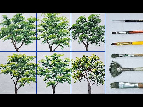 How to Paint Different Trees Using Different Brushes in Basic Acrylic Painting Tutorial