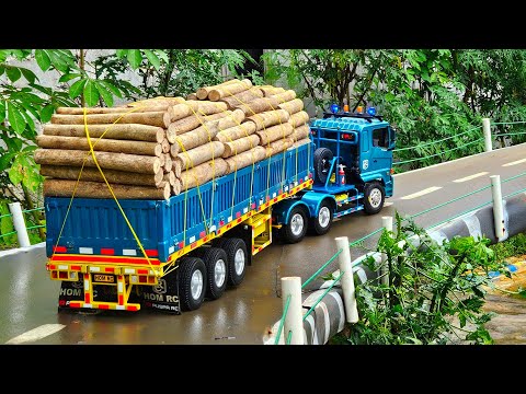 AKSI KE 77 ‼️ Pengiriman Luar Kota Rc Truk Hino Trailer Angkut Kayu Besar Ban selip Nyaris Terguling