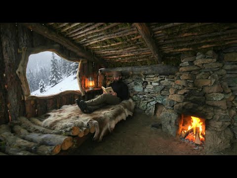 Building a Shelter From Tree Bark to Survive in The Wild - BUSHCRAFT SHELTER CAMPING