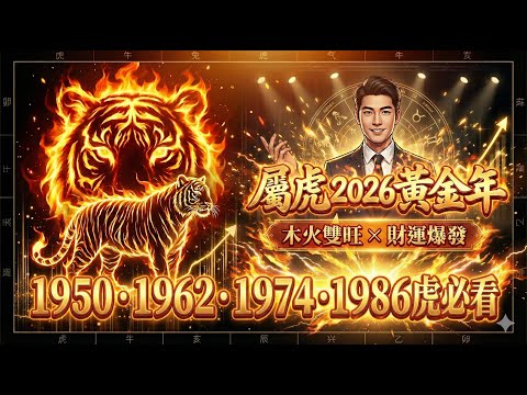 屬虎注意！2026木火雙旺黃金年來了｜1950・1962・1974・1986虎迎人生最大翻轉 #屬虎 #2026運勢 #木火雙旺 #生肖虎 #黃金年 #偏財運 #事業運 #貴人運 #風水開運