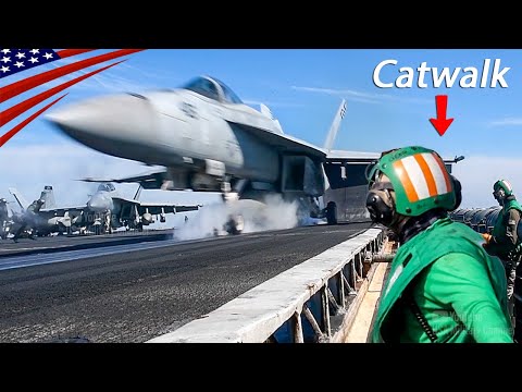 Up-Close Catapult Launches: F/A-18s from Carrier Catwalk