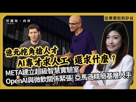 從華爾街到矽谷｜億元挖角搶人才，AI專才不只求人工還要什麼？｜META建立超級智慧實驗室｜OpenAI與微軟關係緊張|亞馬遜繼續精簡基層人手（丘紫薇 X 馮智政）