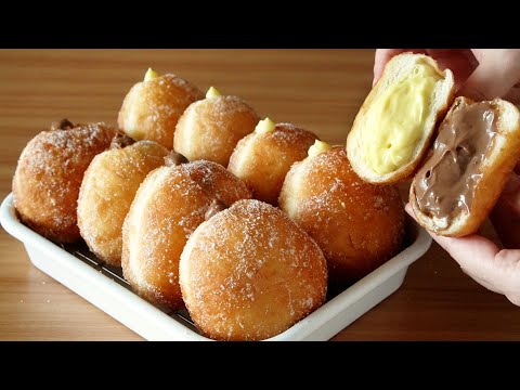 [노오븐] 바닐라 커스터드 크림 도너츠/ 초코 크림 도너츠를 집에서 / 노티드 도너츠 만들기
