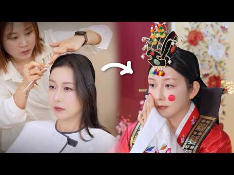 ASMR🌸 Hanbok Makeup & Hair | Korean Traditional Wedding, Braided Hair & Hwarot