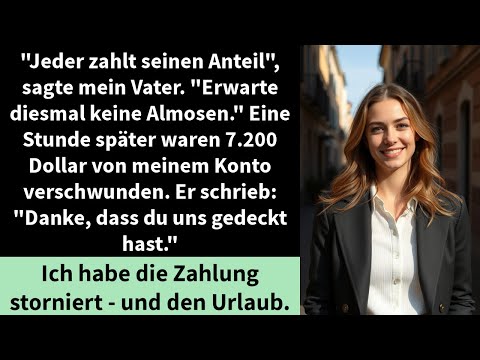 "Jeder zahlt seinen Anteil", sagte mein Vater. "Erwarte diesmal keine Almosen."
