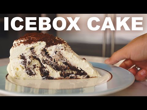 Zebra icebox cake — homemade chocolate cookies in malted milk cream