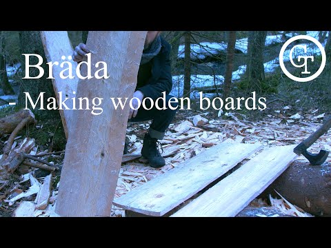 Making a 16 mm wooden board from a log using hand axes