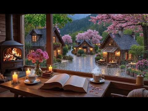 Cozy Rainy Coffee Shop ☕ Smooth Jazz Piano & Crackling Fireplace for Study & Focus