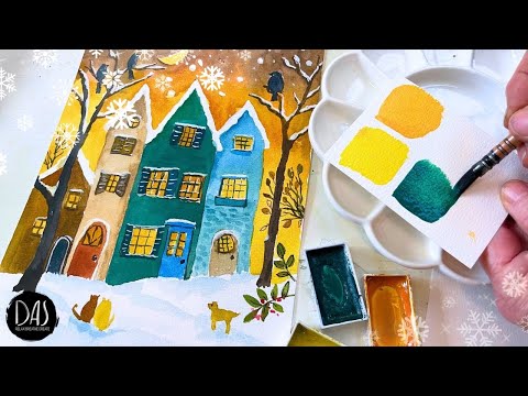 You’ll LOVE This Whimsical Snowy Watercolor Scene | Step-by-Step Beginner Tutorial for Christmas 
