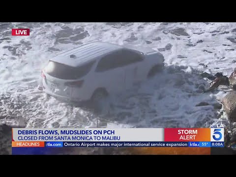 Fire department SUV swept into ocean by raging mudslide