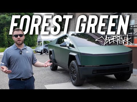 Tesla Cybertruck wrapped Forest Green 💚 Protect with Vinyl Wrap, Ceramic Coating & Window Tint