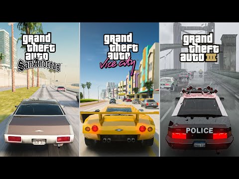GTA III, Vice City, San Andreas - All Three GTA Maps in One Game - 30+ Min Raw Exploration Gameplay