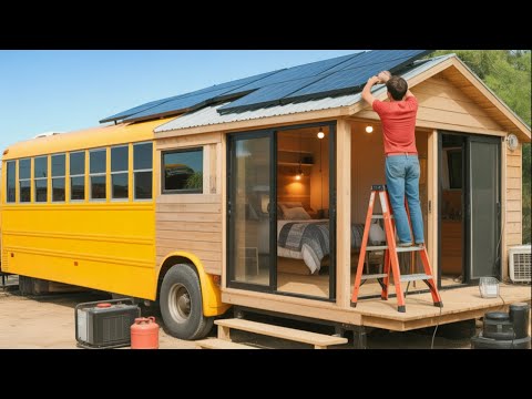Man Transforms a Rusty School Bus Into Dream Family home | Complete Build by @skoolievanblog‬
