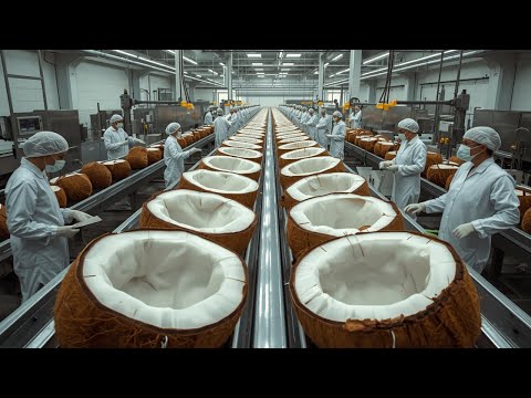 Tech Store:  process inside a modern coconut processing line - How premium coconut milk is produced.