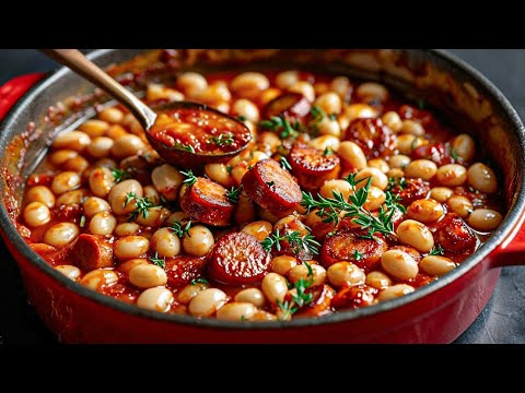 Irresistible sausages & beans!  So delicious!