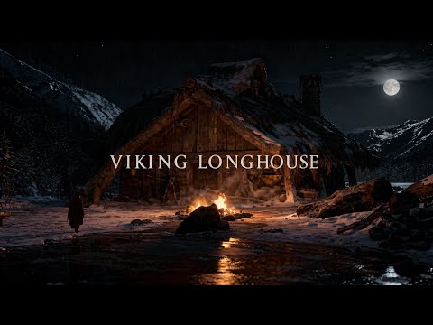 Viking Longhouse Fireplace | Norse Winter Ambience & Crackling Fire | Rest Relax