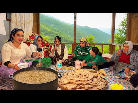 Village Girls Making Ash Gandom with Garden Herbs | Spinning Wool & Baking Bread in Northern Iran