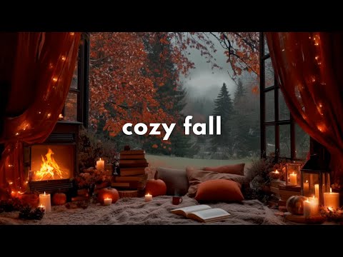 Autumn Rain Ambience 🍂 Cozy Fall with Fireplace and Nature Sounds 🌧️