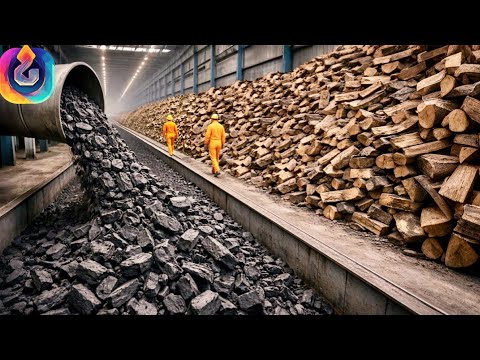 Wie Holzkohlebriketts aus Millionen Tonnen Holz jährlich in Verarbeitungsfabriken hergestellt werden