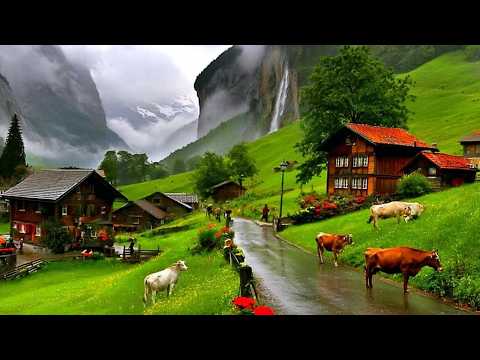 Simple Life in Switzerland Countryside: Relaxing Walk in Most Beautiful Alpine Villages