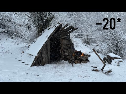 Survivor & Winter Bushcraft, Building Complete And Warm 2 Survival Shelter Start To Finish, Fireplac
