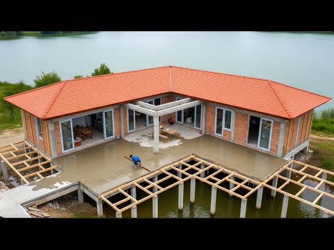 Shocking! Young Woman Builds lakeside House with Large Concrete Floor from Scratch by@LýHồngQuản6868
