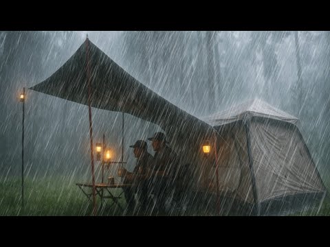 AMAZING‼️HEAVY RAIN CAMPING 🏕RELAXING IN A WARM TENT WITH THE SOUND OF RAIN ON THE TENT ROOF (ASMR)