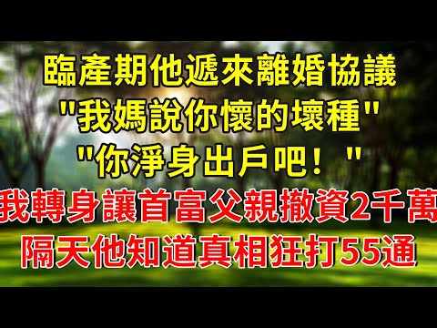 臨產期他遞來離婚協議"我媽說你懷的壞種""你淨身出戶吧！"我轉身讓首富父親撤資2千萬，隔天他知道真相狂打55通電話！#人生感悟 #故事分享 #故事頻道 #正能量 #小說