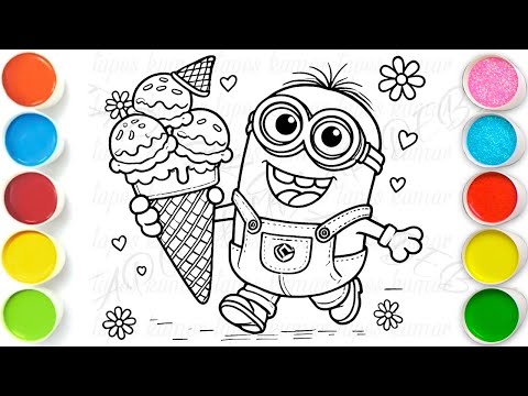 Minion with Ice cream Drawing, Painting & Coloring For Kids and Toddlers_ Kids Art