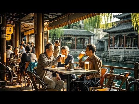 济南泉水边小酒馆喝早酒，扎啤3块5一杯，顶着34度高温喝早酒，太爽了.【舟小九】