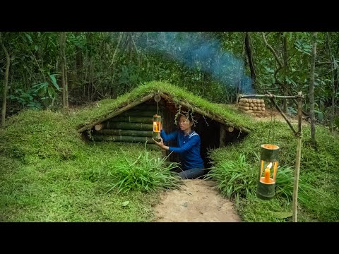 GIRL LIVING OFF GRID BUILD THE MOST BEAUTIFUL UNDERGROUND BAMBOO HOUSE