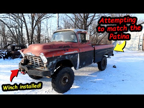 Painting the box to match the cab patina and fixing the winch on our 1955 Chevy Napco Clone.
