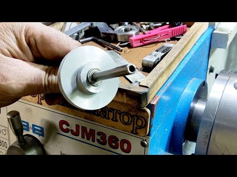 Двойной шкив под круглый ремень, с клиновыми ручьями, с одной установки.  На токарном станке CJM360