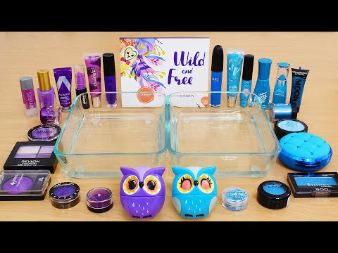 Purple vs Blue- Mixing Makeup Eyeshadow Into Slime ASMR - My Best Slime Collection