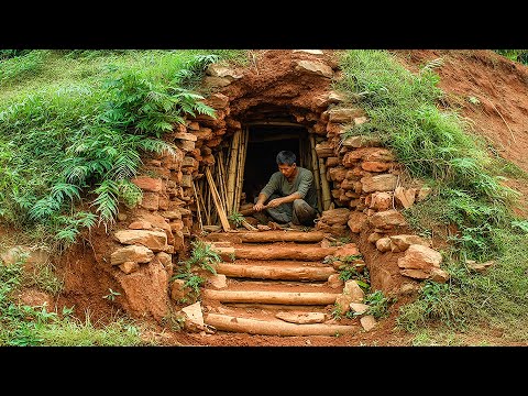 A Complete Forest Shelter Building | Fireplace Heating, Bushcraft Skills And Jungle Cooking