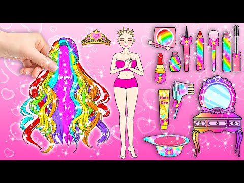 Học Làm Búp Bê Giấy - Cuộc Thi Trang Điểm Và Làm Tóc Cầu Vồng Cho Rapunzel - Câu Chuyện Của Barbie