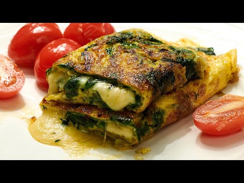 The perfect omelette with spinach. Easy and quick breakfast recipe.
