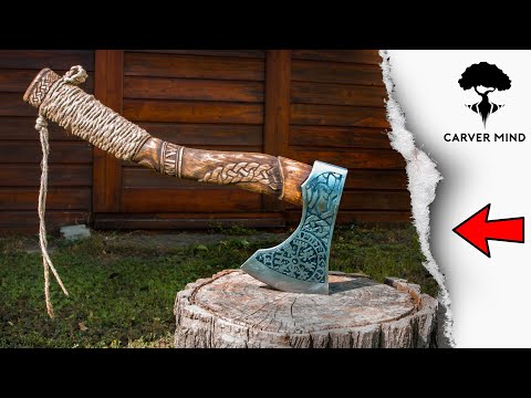 Viking axe - Handmade metal and wood carving