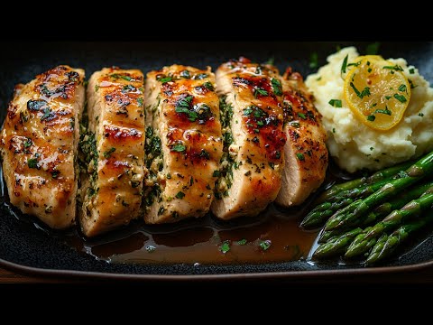 🥩 Stuffed chicken steaks with herb mash & lemon asparagus – simply classy!