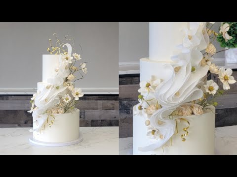 MODERN ART Inspired Wafer Paper Wave Cake with Wildflowers | Bridal Expo Demo Cake | Modern Cakes