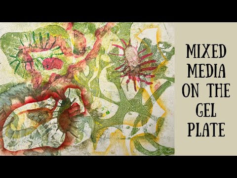 Mixed media abstract art on the gel plate with soft pastels and more