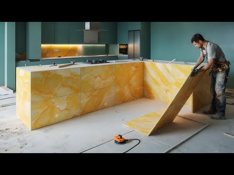 Turn Rough Kitchen Into Marble Masterpiece: Extremely Impressive Kitchen Table Construction Process