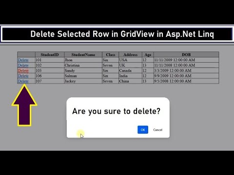 Asp.Net Tutorial | Delete Selected Row in GridView Asp.net C# with SQL Linq