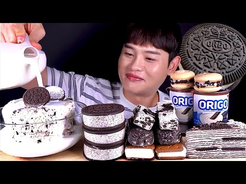 ASMR 오레오파티🔲오레오 아이스크림 쿠키오 크레이프 오레오케이크 우유말먹방~!! Oreo Party Oreo Ice Cream Cake Crepe Macaron MuKBang~!