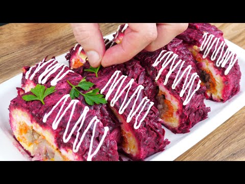 Herring under a fur coat in a roll. How to save money when cooking. Easy to serve to guests.