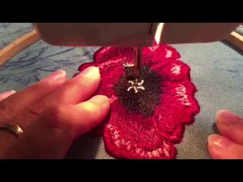 Вышивка на швейной машинке🌺Цветок Мак на джинсе 🌺Embroidery Sewing Machine 🌺Poppy flower🌺