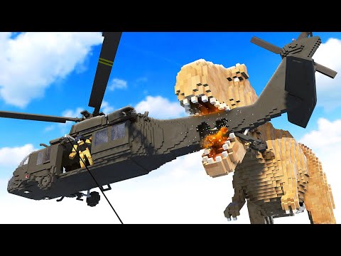 DINOSAUR Causes Helicopter Crash - Teardown Mods Gameplay