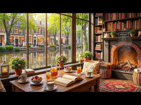 Calm Summer Rain Coffee Shop ☕ Gentle Jazz Piano & Cozy Fireplace Ambience for Relax & Work
