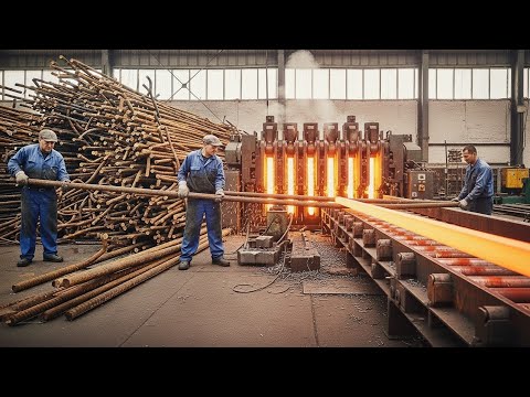 Incredible Manufacturing Process of lron Rods In Factory | Iron Recycling Process of Iron Rods